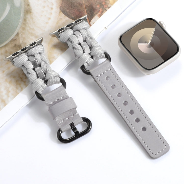 For Apple Watch Ultra 49mm Paracord Genuine Leather Watch Band(Grey)