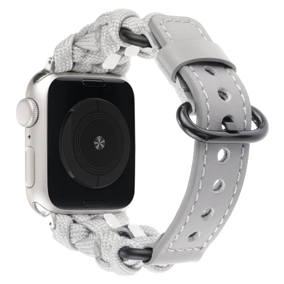For Apple Watch Ultra 49mm Paracord Genuine Leather Watch Band(Grey)