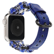 For Apple Watch Ultra 49mm Paracord Genuine Leather Watch Band(Blue Camo)