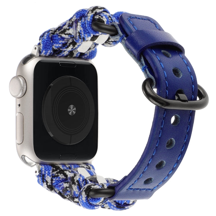 For Apple Watch Ultra 49mm Paracord Genuine Leather Watch Band(Blue Camo)