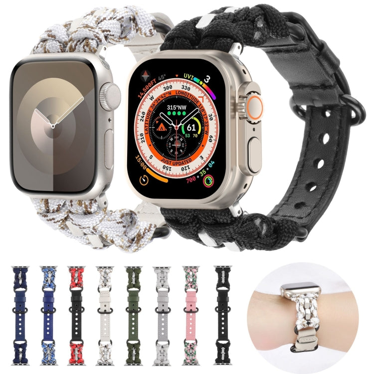 For Apple Watch Ultra 49mm Paracord Genuine Leather Watch Band(Black)