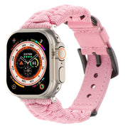 For Apple Watch Ultra 2 49mm Plain Paracord Genuine Leather Watch Band(Pink)