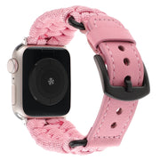 For Apple Watch Ultra 2 49mm Plain Paracord Genuine Leather Watch Band(Pink)