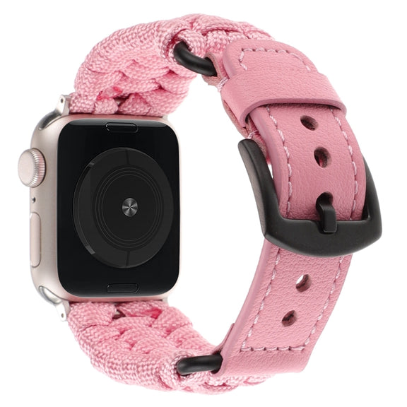 For Apple Watch Ultra 2 49mm Plain Paracord Genuine Leather Watch Band(Pink)