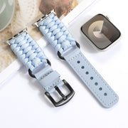 For Apple Watch Ultra 2 49mm Plain Paracord Genuine Leather Watch Band(Baby Blue)