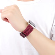 For Apple Watch Ultra 2 49mm Plain Paracord Genuine Leather Watch Band(Wine Red)