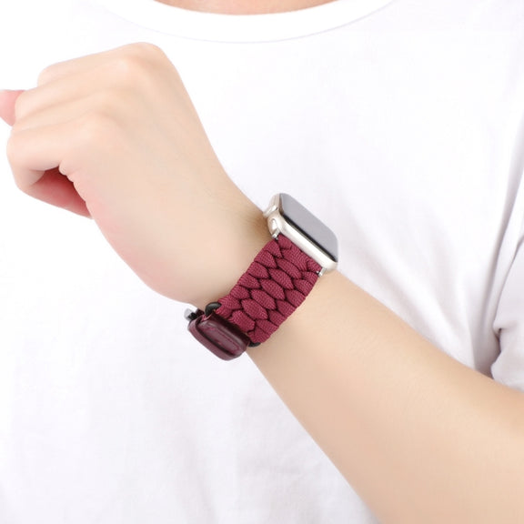 For Apple Watch Ultra 2 49mm Plain Paracord Genuine Leather Watch Band(Wine Red)