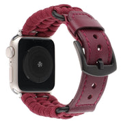 For Apple Watch Ultra 2 49mm Plain Paracord Genuine Leather Watch Band(Wine Red)