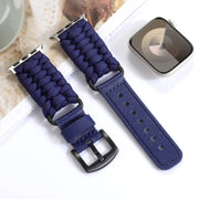 For Apple Watch Ultra 2 49mm Plain Paracord Genuine Leather Watch Band(Royal Blue)