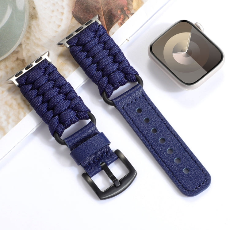 For Apple Watch Ultra 2 49mm Plain Paracord Genuine Leather Watch Band(Royal Blue)