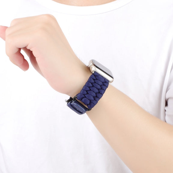 For Apple Watch Ultra 2 49mm Plain Paracord Genuine Leather Watch Band(Royal Blue)
