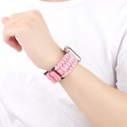For Apple Watch Ultra 49mm Plain Paracord Genuine Leather Watch Band(Pink)
