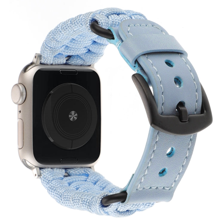 For Apple Watch Ultra 49mm Plain Paracord Genuine Leather Watch Band(Baby Blue)