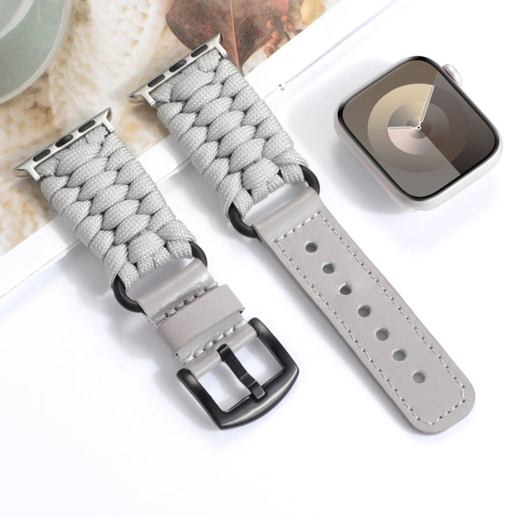 For Apple Watch Ultra 49mm Plain Paracord Genuine Leather Watch Band(Grey)