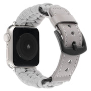 For Apple Watch Ultra 49mm Plain Paracord Genuine Leather Watch Band(Grey)