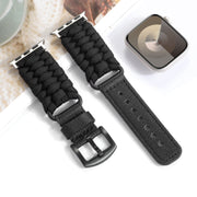 For Apple Watch Ultra 49mm Plain Paracord Genuine Leather Watch Band(Black)