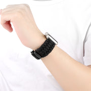For Apple Watch Ultra 49mm Plain Paracord Genuine Leather Watch Band(Black)