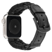 For Apple Watch Ultra 49mm Plain Paracord Genuine Leather Watch Band(Black)
