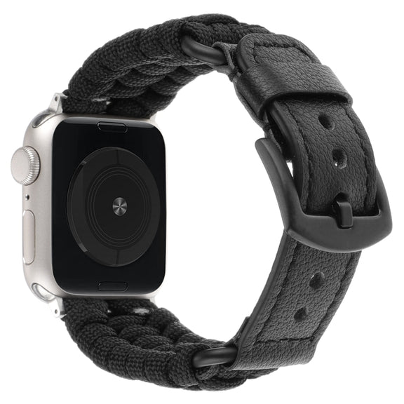 For Apple Watch Ultra 49mm Plain Paracord Genuine Leather Watch Band(Black)