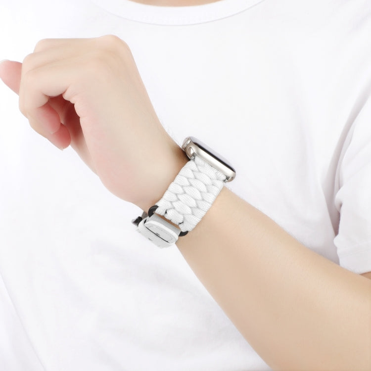 For Apple Watch Ultra 49mm Plain Paracord Genuine Leather Watch Band(White)