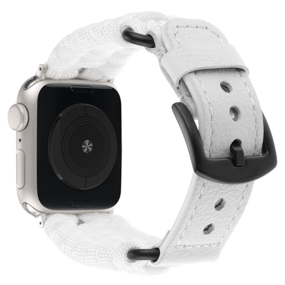 For Apple Watch Ultra 49mm Plain Paracord Genuine Leather Watch Band(White)