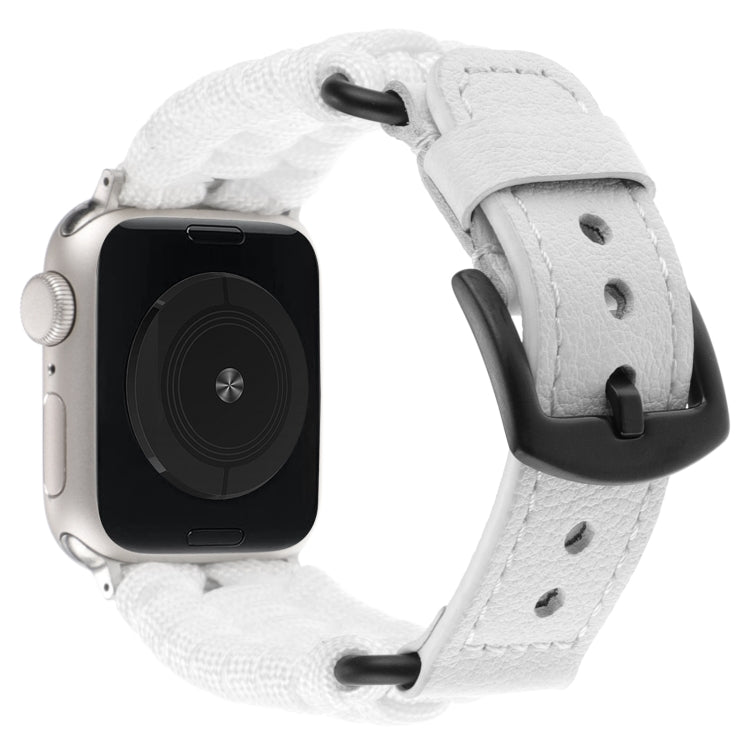 For Apple Watch Ultra 49mm Plain Paracord Genuine Leather Watch Band(White)