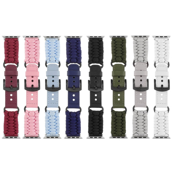 For Apple Watch Ultra 49mm Plain Paracord Genuine Leather Watch Band(Black)