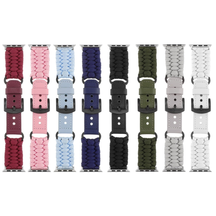 For Apple Watch Ultra 49mm Plain Paracord Genuine Leather Watch Band(Black)