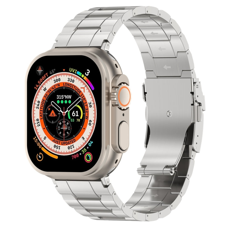 For Apple Watch Ultra 2 49mm Safety Buckle Trapezoid Titanium Steel Watch Band(Silver) - Watch Bands by PMC TechLife | Online Shopping South Africa | PMC TechLife
