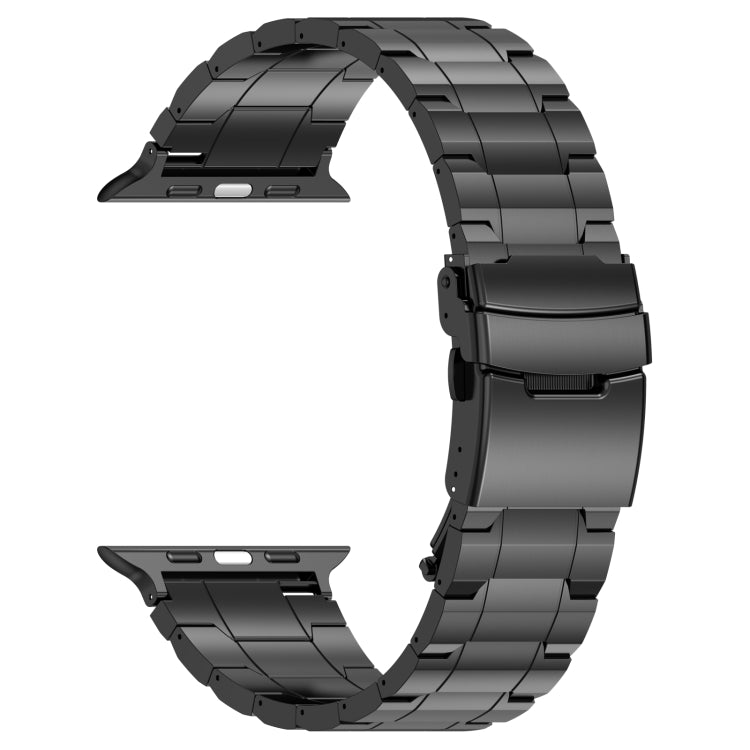 For Apple Watch Series 9 45mm Safety Buckle Trapezoid Titanium Steel Watch Band(Black) - Watch Bands by PMC TechLife | Online Shopping South Africa | PMC TechLife | Buy Now Pay Later Mobicred