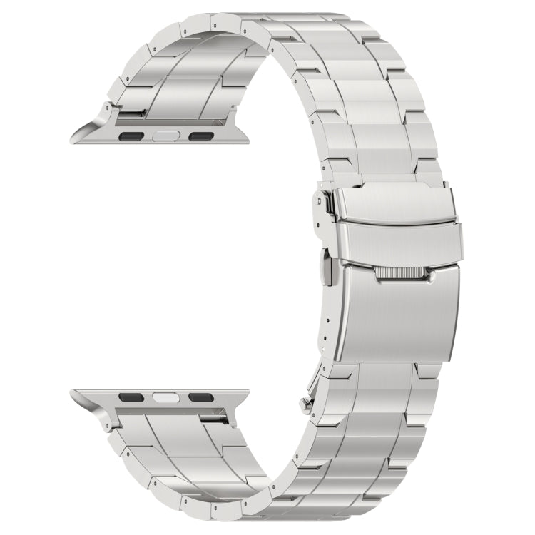 For Apple Watch Series 8 41mm Safety Buckle Trapezoid Titanium Steel Watch Band(Silver)
