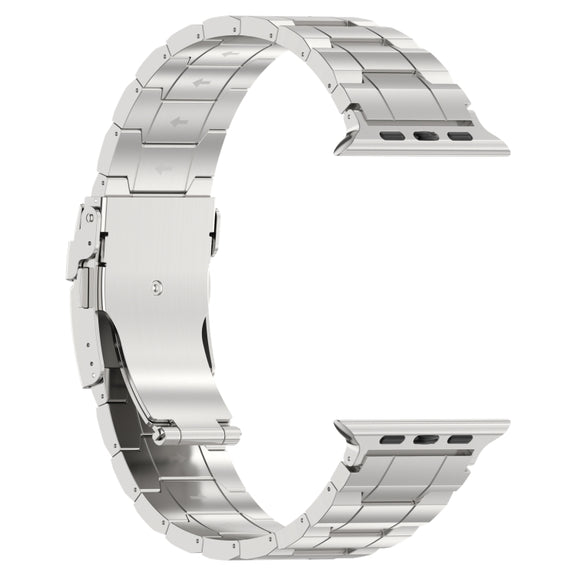 For Apple Watch Series 5 44mm Safety Buckle Trapezoid Titanium Steel Watch Band(Silver)