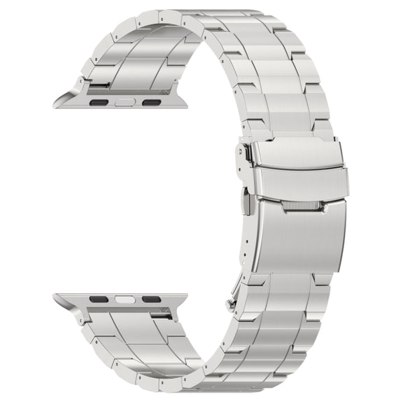 For Apple Watch Series 3 42mm Safety Buckle Trapezoid Titanium Steel Watch Band(Silver)
