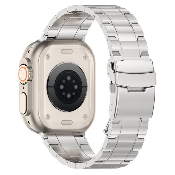For Apple Watch 38mm Safety Buckle Trapezoid Titanium Steel Watch Band(Silver)