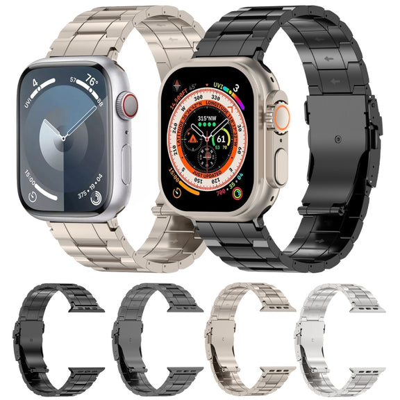 For Apple Watch 38mm Safety Buckle Trapezoid Titanium Steel Watch Band(Grey)