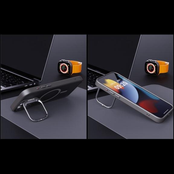 For iPhone 14 Pro Max Invisible Lens Holder PC + TPU Frosted MagSafe Phone Case(Dark Blue)