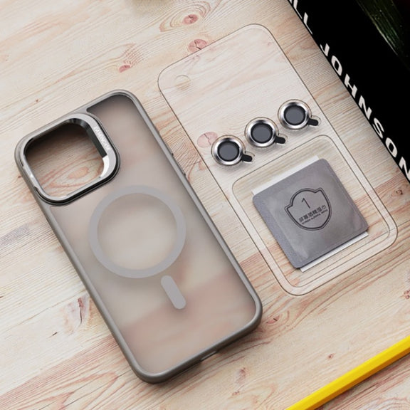 For iPhone 14 Pro Max Invisible Lens Holder PC + TPU Frosted MagSafe Phone Case(Dark Blue)