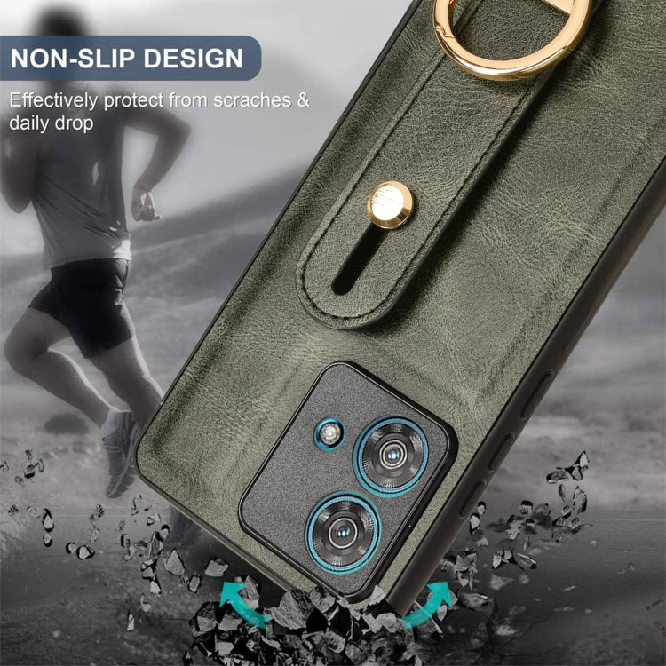 For Motorola Edge 40 Neo 5G Wristband Leather Back Phone Case(Green) - Motorola Cases by PMC TechLife | Online Shopping South Africa | PMC TechLife