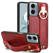 For Motorola Moto G Power 2024 Wristband Leather Back Phone Case(Red)