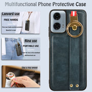 For Motorola Moto G Power 2024 Wristband Leather Back Phone Case(Blue)