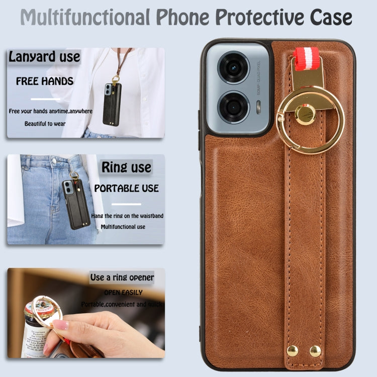 For Motorola Moto G Power 2024 Wristband Leather Back Phone Case(Brown) - Motorola Cases by PMC Jewellery | Online Shopping South Africa | PMC Jewellery | Buy Now Pay Later Mobicred