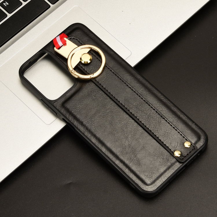 For Motorola Moto G 5G 2024 Wristband Leather Back Phone Case(Black) - Motorola Cases by PMC Jewellery | Online Shopping South Africa | PMC Jewellery | Buy Now Pay Later Mobicred
