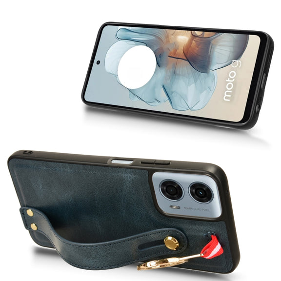 For Motorola Moto G 5G 2024 Wristband Leather Back Phone Case(Blue)