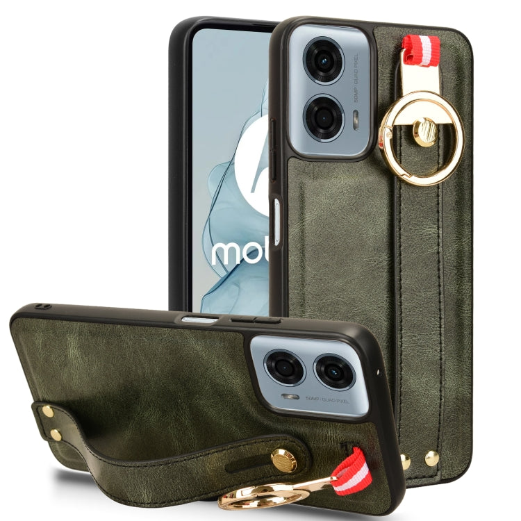 For Motorola Moto G 5G 2024 Wristband Leather Back Phone Case(Green) - Motorola Cases by PMC Jewellery | Online Shopping South Africa | PMC Jewellery | Buy Now Pay Later Mobicred