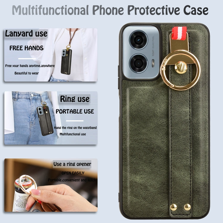 For Motorola Moto G 5G 2024 Wristband Leather Back Phone Case(Green)