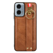 For Motorola Moto G 5G 2024 Wristband Leather Back Phone Case(Brown)