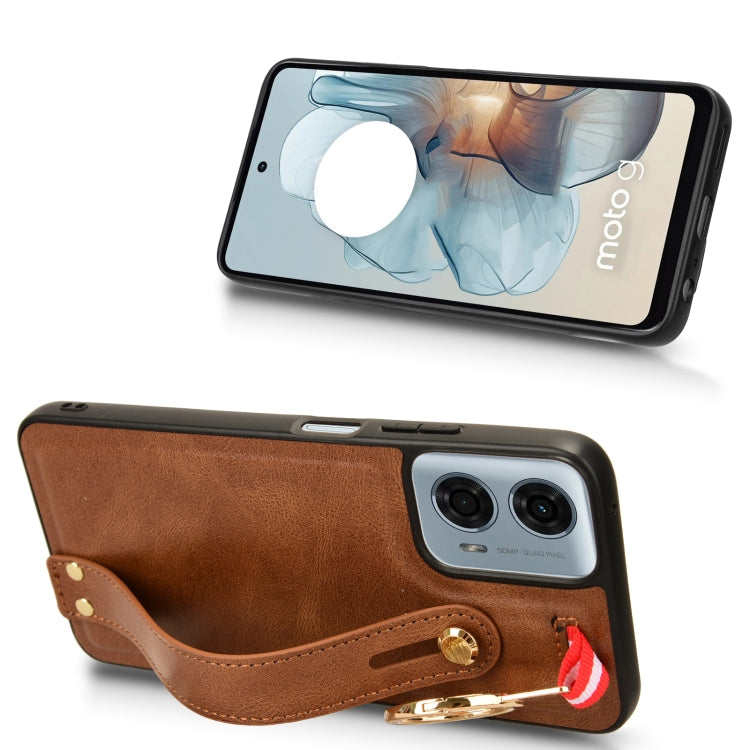 For Motorola Moto G 5G 2024 Wristband Leather Back Phone Case(Brown) - Motorola Cases by PMC Jewellery | Online Shopping South Africa | PMC Jewellery | Buy Now Pay Later Mobicred