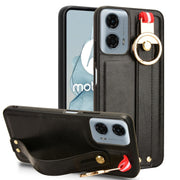 For Motorola Moto G Play 5G 2024 Wristband Leather Back Phone Case(Black)