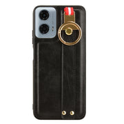 For Motorola Moto G Play 5G 2024 Wristband Leather Back Phone Case(Black)