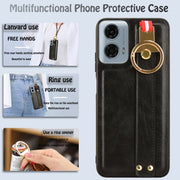 For Motorola Moto G Play 5G 2024 Wristband Leather Back Phone Case(Black)